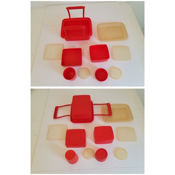 Vintage Tupperware Set 5 Containers 5 Lids Pack n Carry Red Lunch Box - Picture 4 of 14